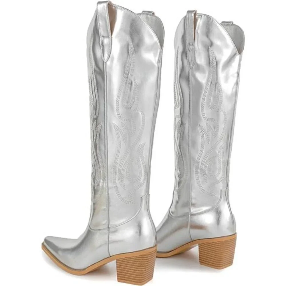 NEW Western Cowboy Boots for Women - Knee High Wide Calf Cowgirl Boots